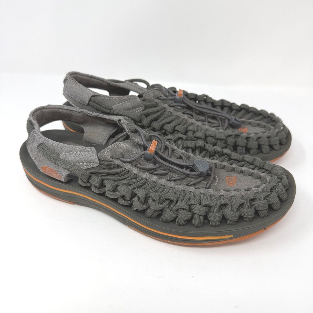 Keen Uneek Mens 8 Charcoal Gray Orange Corded Braided Outdoor Sandals 1016911